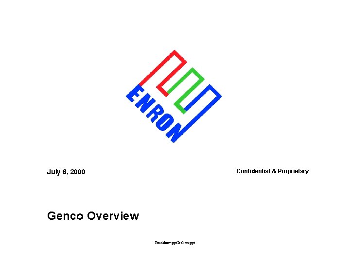 Confidential & Proprietary July 6, 2000 Genco Overview Roadshow. ppt. Peakers. ppt 