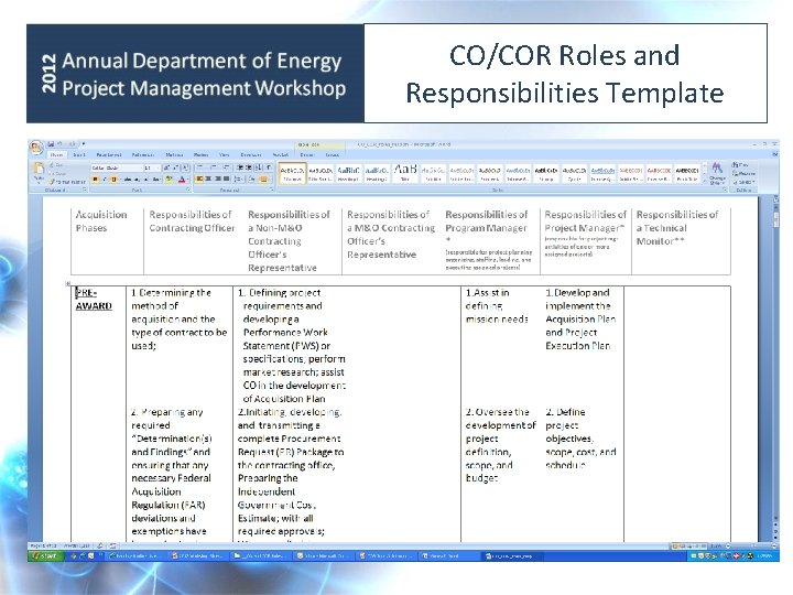 CO/COR Roles and Responsibilities Template 