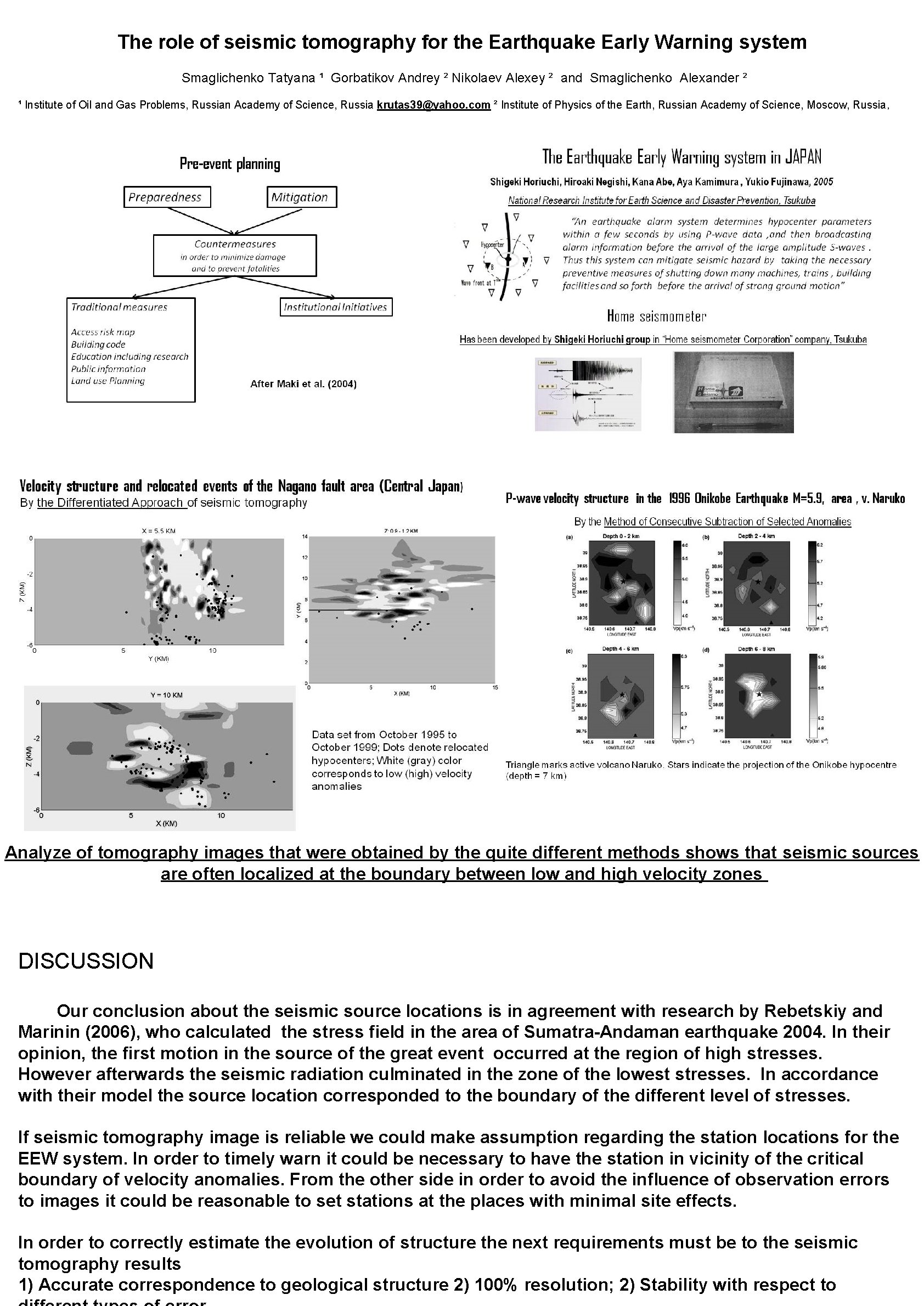 The role of seismic tomography for the Earthquake Early Warning system Smaglichenko Tatyana ¹ The role of seismic tomography for the Earthquake Early Warning system Smaglichenko Tatyana ¹