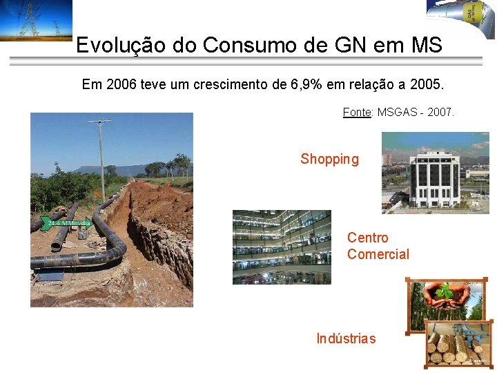 Evolução do Consumo de GN em MS Em 2006 teve um crescimento de 6,