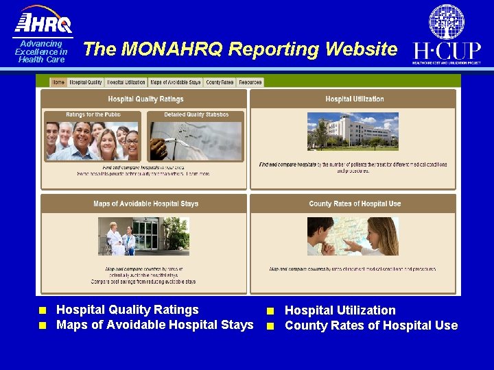 Advancing Excellence in Health Care The MONAHRQ Reporting Website ■ Hospital Quality Ratings ■