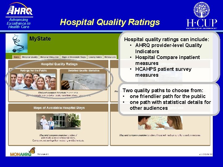 Advancing Excellence in Health Care Hospital Quality Ratings Hospital quality ratings can include: •