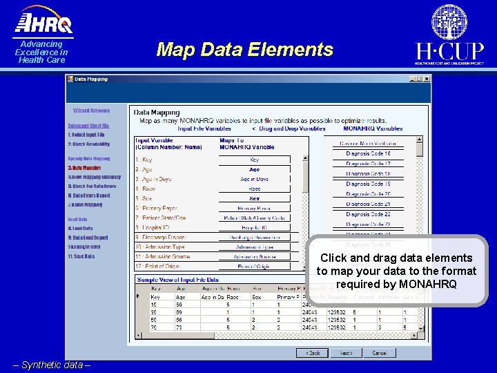 Advancing Excellence in Health Care Map Data Elements Click and drag data elements to