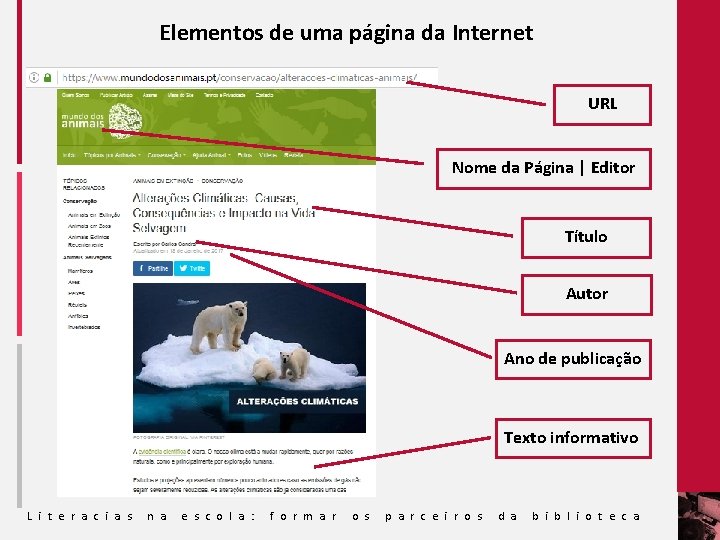 Elementos de uma página da Internet URL Nome da Página | Editor Título Autor