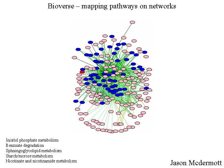 Bioverse – mapping pathways on networks Inisitol phosphate metabolism Benzoate degradation Sphningoglycolipid metabolism Starch/sucrose