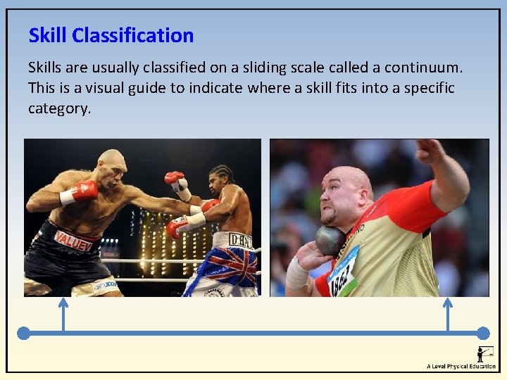 Skill Classification Skills are usually classified on a sliding scale called a continuum. This