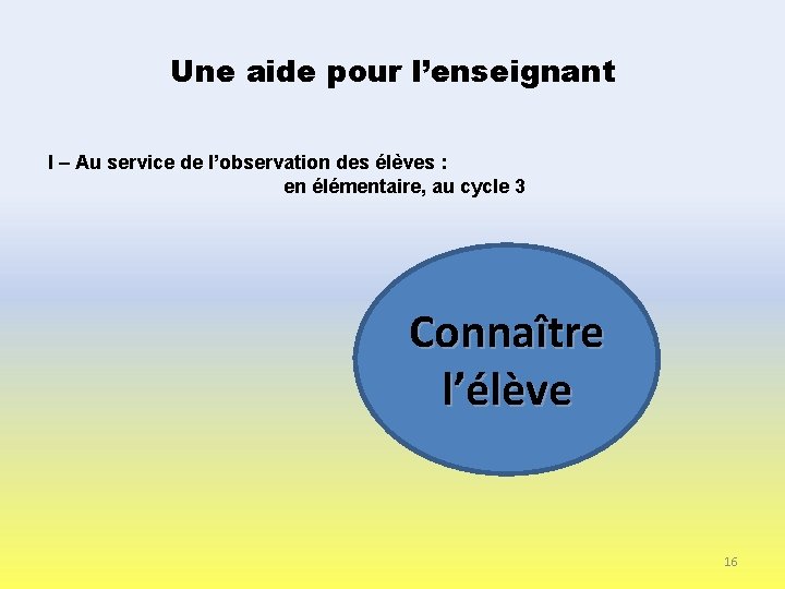 Une aide pour l’enseignant I – Au service de l’observation des élèves : en