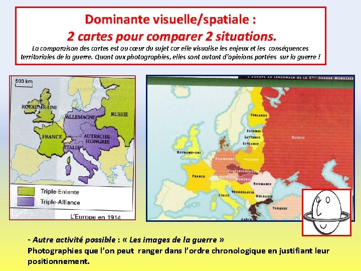 Dominante visuelle/spatiale : 2 cartes pour comparer 2 situations. La comparaison des cartes est