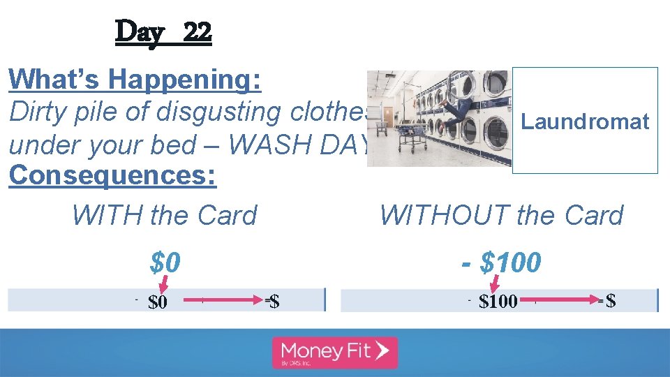 Day 22 What’s Happening: Dirty pile of disgusting clothes Laundromat under your bed –