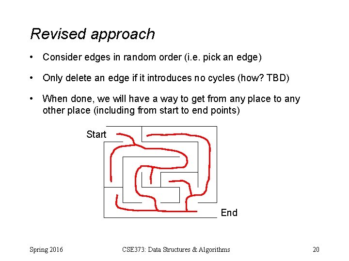 Revised approach • Consider edges in random order (i. e. pick an edge) • Revised approach • Consider edges in random order (i. e. pick an edge) •