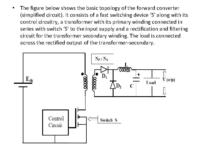  • The figure below shows the basic topology of the forward converter (simplified