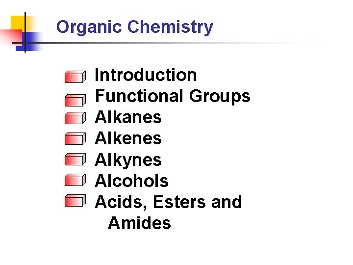 Organic Chemistry Introduction Functional Groups Alkanes Alkenes Alkynes Alcohols Acids, Esters and Amides 