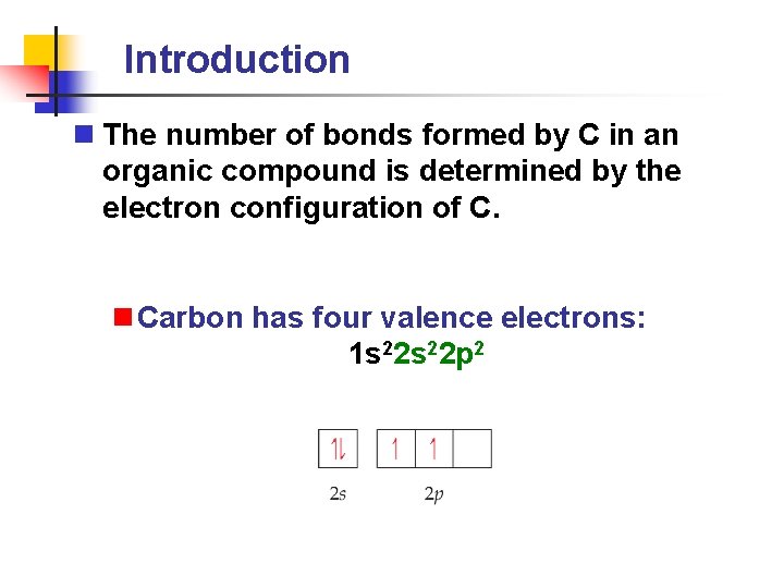 Introduction n The number of bonds formed by C in an organic compound is