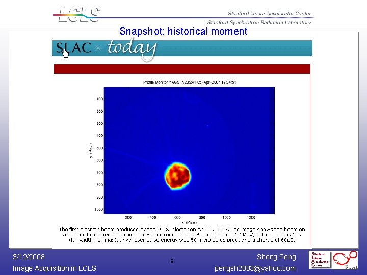 Snapshot: historical moment 3/12/2008 Image Acquisition in LCLS 9 Sheng Peng pengsh 2003@yahoo. com