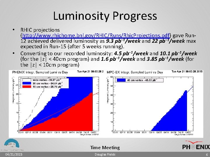 Luminosity Progress • RHIC projections (http: //www. rhichome. bnl. gov/RHIC/Runs/Rhic. Projections. pdf) gave Run