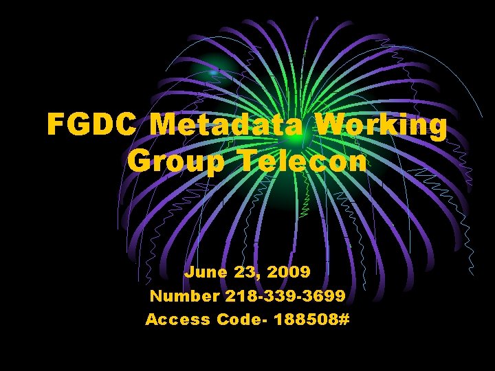 FGDC Metadata Working Group Telecon June 23, 2009 Number 218 -339 -3699 Access Code-