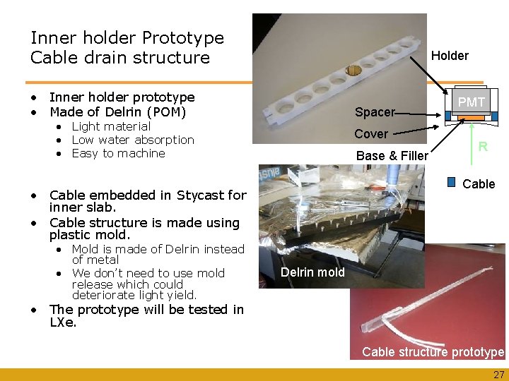Inner holder Prototype Cable drain structure Holder • Inner holder prototype • Made of