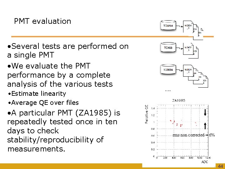 PMT evaluation • Several tests are performed on a single PMT • We evaluate