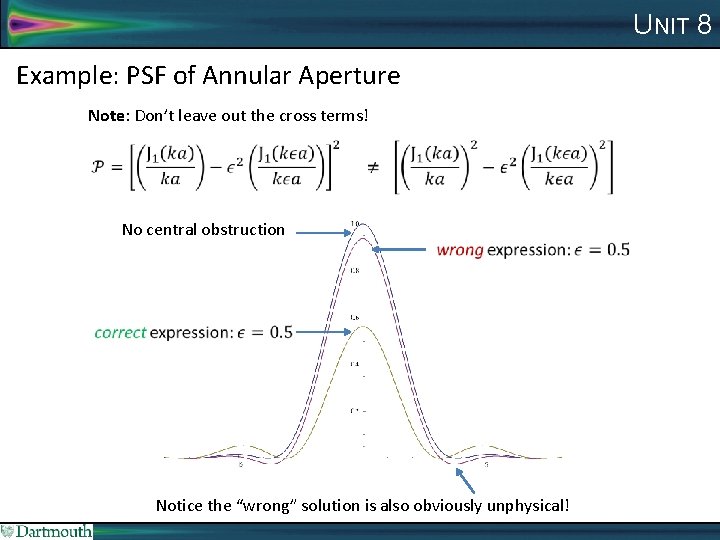 UNIT 8 Example: PSF of Annular Aperture Note: Don’t leave out the cross terms!