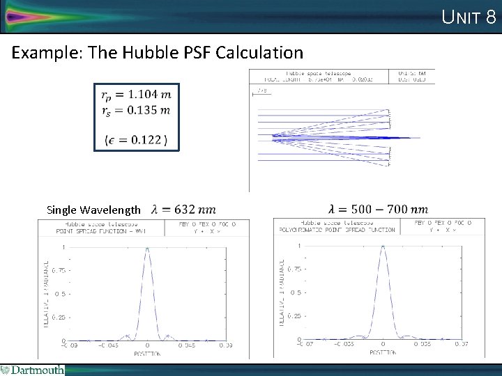 UNIT 8 Example: The Hubble PSF Calculation Single Wavelength 