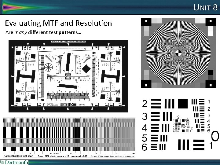 UNIT 8 Evaluating MTF and Resolution Are many different test patterns… 