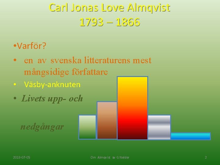 Carl Jonas Love Almqvist 1793 – 1866 • Varför? • en av svenska litteraturens
