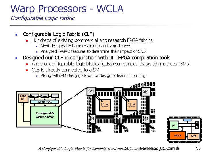 Warp Processors - WCLA Configurable Logic Fabric n Configurable Logic Fabric (CLF) n Hundreds
