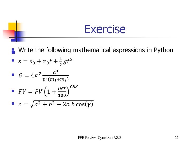 Exercise n PFE Review Question R 2. 3 11 