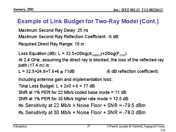 January, 2001 doc. : IEEE 802. 15_TG 3 -00210 r 13 Example of Link