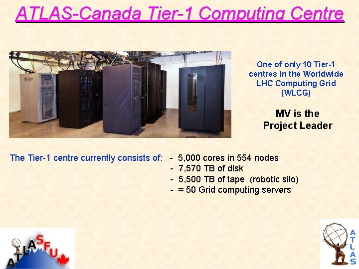 ATLAS-Canada Tier-1 Computing Centre One of only 10 Tier-1 centres in the Worldwide LHC