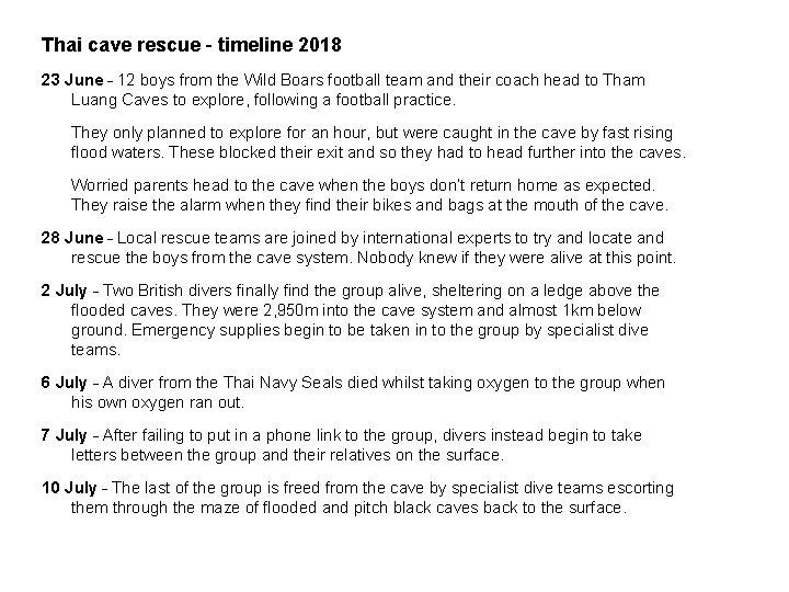 Thai cave rescue – timeline 2018 23 June – 12 boys from the Wild