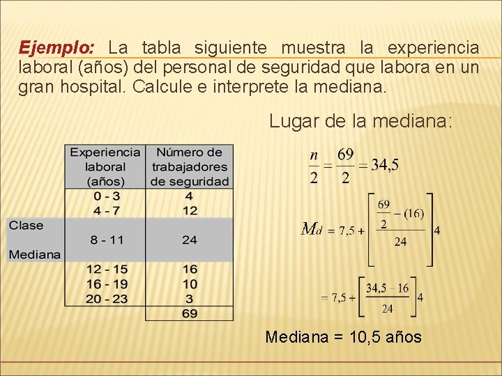 Ejemplo: La tabla siguiente muestra la experiencia laboral (años) del personal de seguridad que