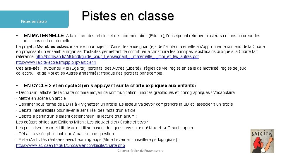 Pistes en classe • Pistes en classe EN MATERNELLE: A la lecture des articles