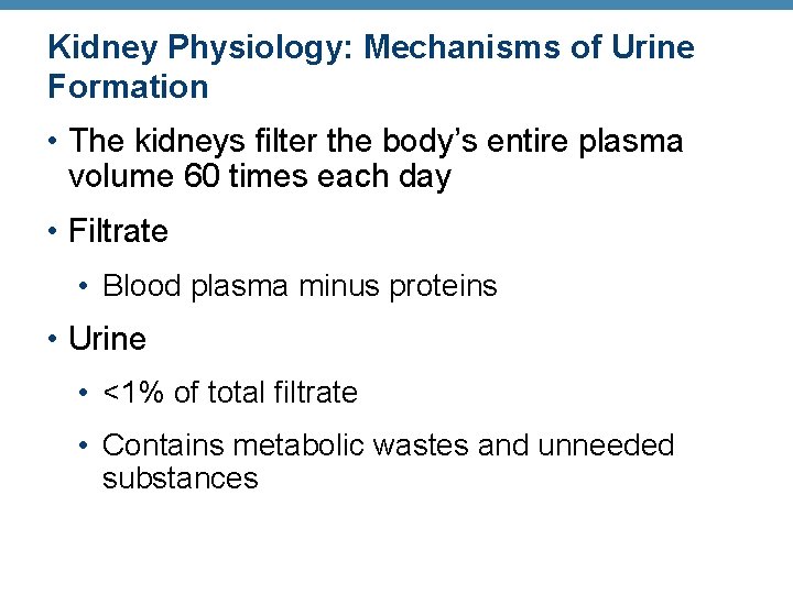 Kidney Physiology: Mechanisms of Urine Formation • The kidneys filter the body’s entire plasma