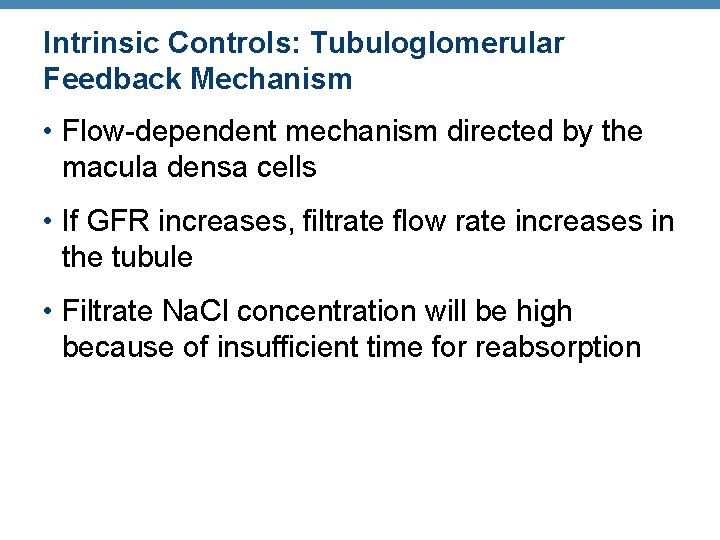 Intrinsic Controls: Tubuloglomerular Feedback Mechanism • Flow-dependent mechanism directed by the macula densa cells