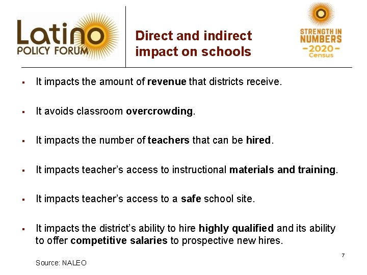 Direct and indirect impact on schools § It impacts the amount of revenue that