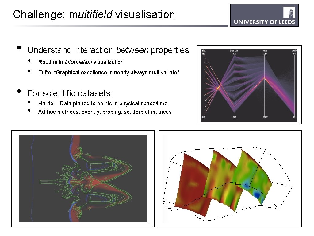 Challenge: multifield visualisation • • Understand interaction between properties • • Routine in information