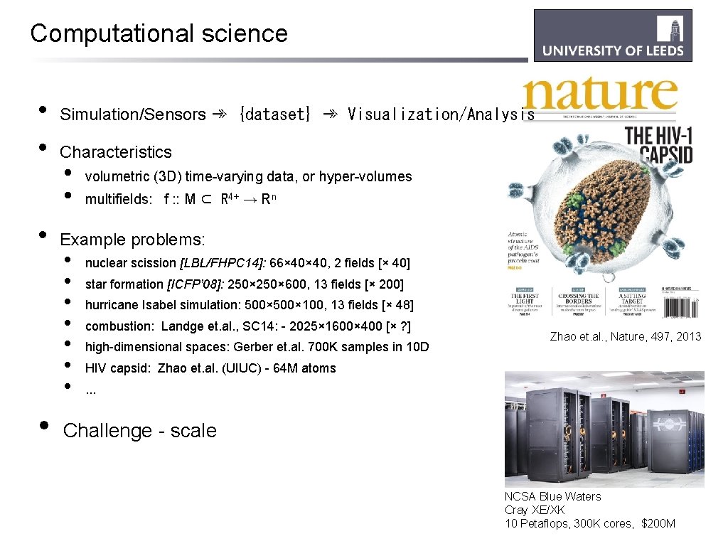 Computational science • • Simulation/Sensors ➾ {dataset} ➾ Visualization/Analysis Characteristics • • volumetric (3