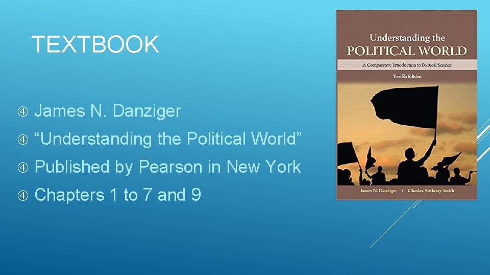 TEXTBOOK James N. Danziger “Understanding the Political World” Published by Pearson in New York