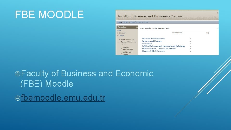 FBE MOODLE Faculty of Business and Economic (FBE) Moodle fbemoodle. emu. edu. tr 