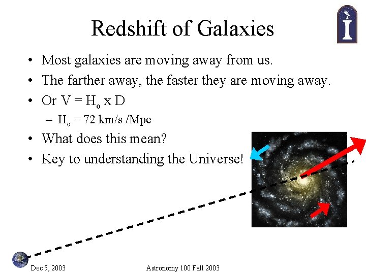 Redshift of Galaxies • Most galaxies are moving away from us. • The farther