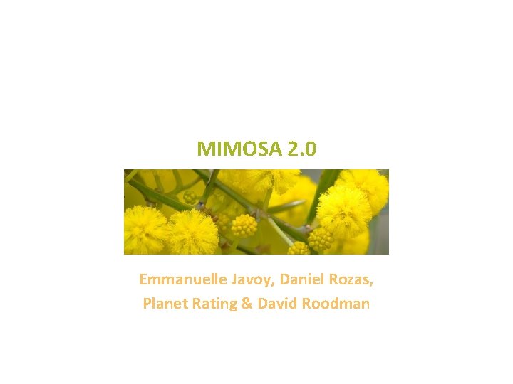 MIMOSA 2. 0 Emmanuelle Javoy, Daniel Rozas, Planet Rating & David Roodman 