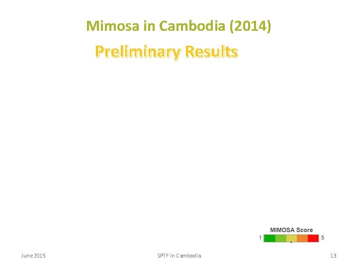 Mimosa in Cambodia (2014) Preliminary Results June 2015 SPTF in Cambodia 13 