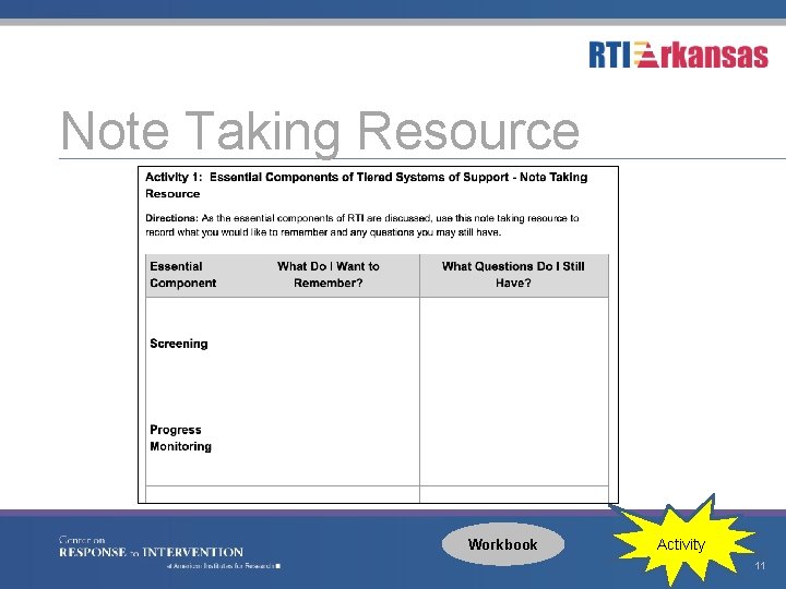 Note Taking Resource Workbook Activity 11 