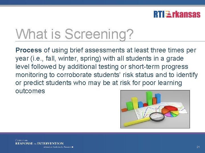 What is Screening? Process of using brief assessments at least three times per year