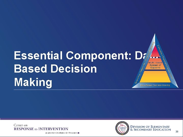 Essential Component: Data. Based Decision Making 38 