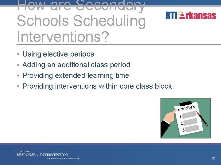 How are Secondary Schools Scheduling Interventions? ▪ ▪ Using elective periods Adding an additional