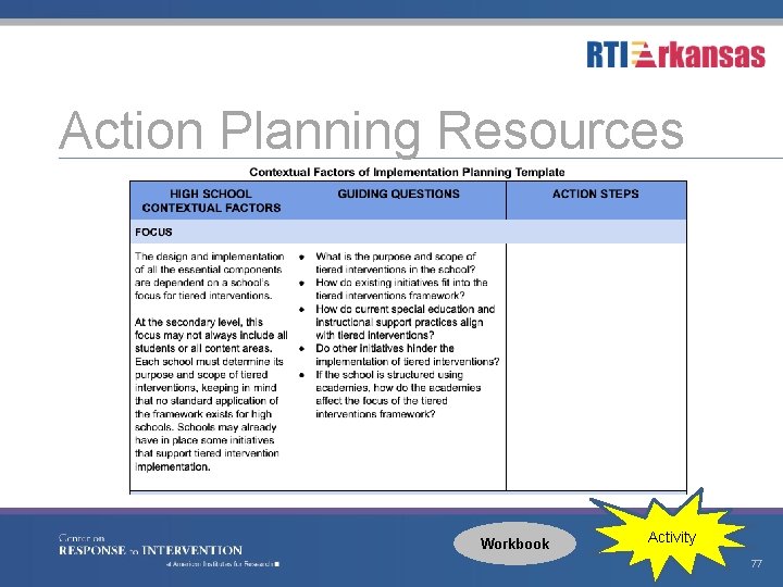 Action Planning Resources Workbook Activity 77 