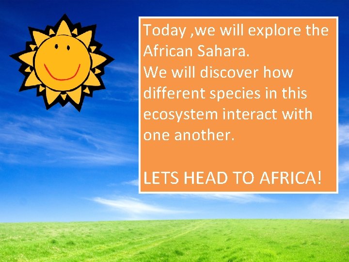 Today , we will explore the African Sahara. We will discover how different species