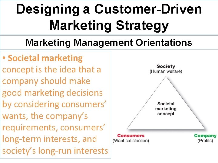 Designing a Customer-Driven Marketing Strategy Marketing Management Orientations • Societal marketing concept is the